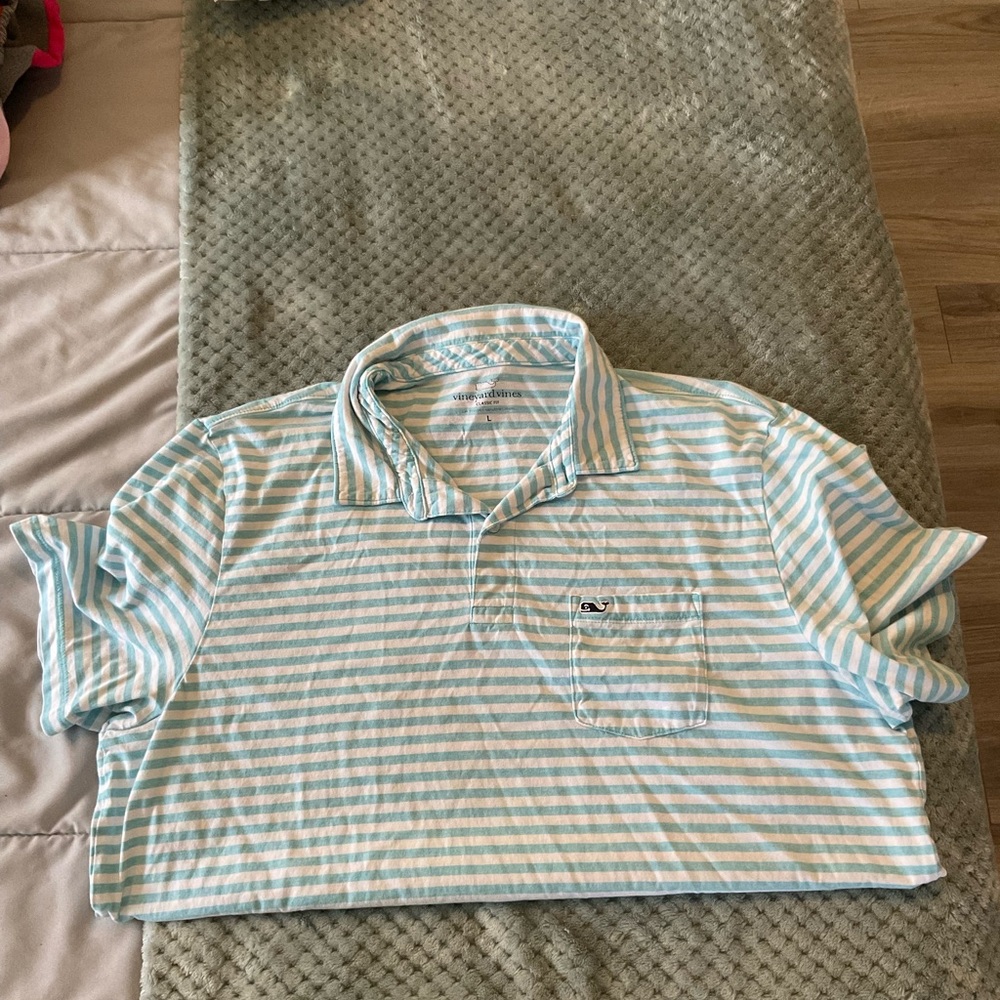 Baby Blue and White Stripped Collard Vineyard Vines Classic Fit Shirt